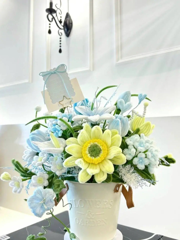 artificial blue flower arrangement
