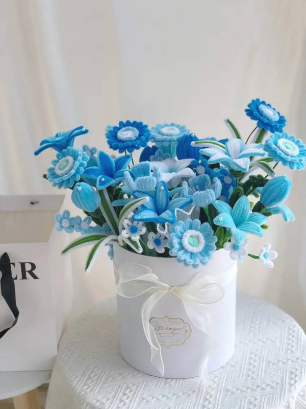 mixed blue flower arrangement