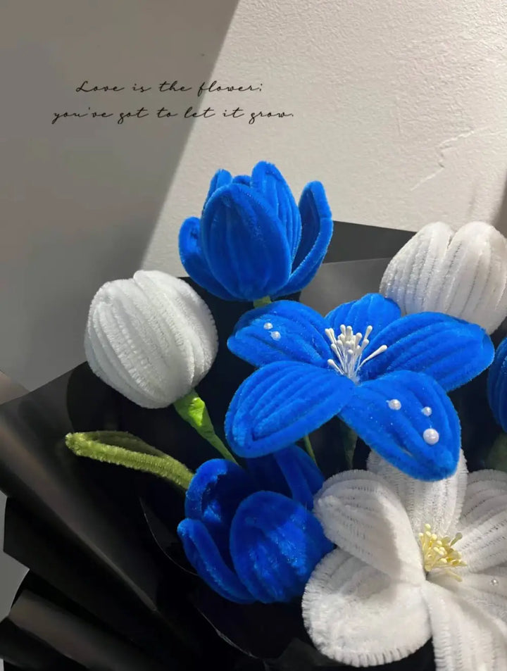 blue artificial flower bouquet
