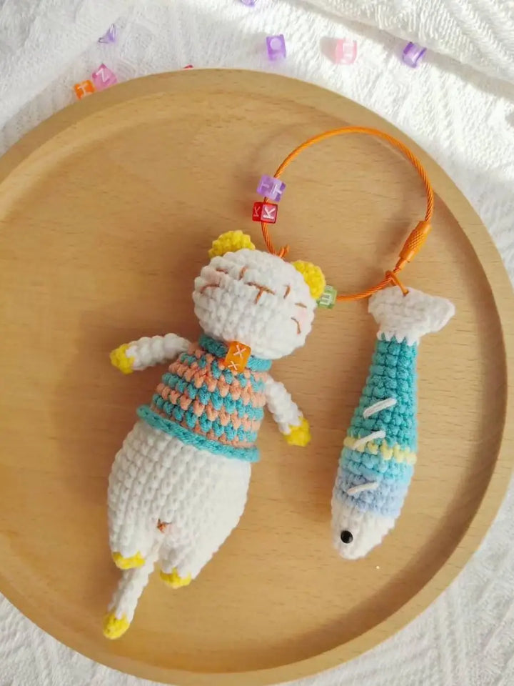 crochet bag charm with cat fish