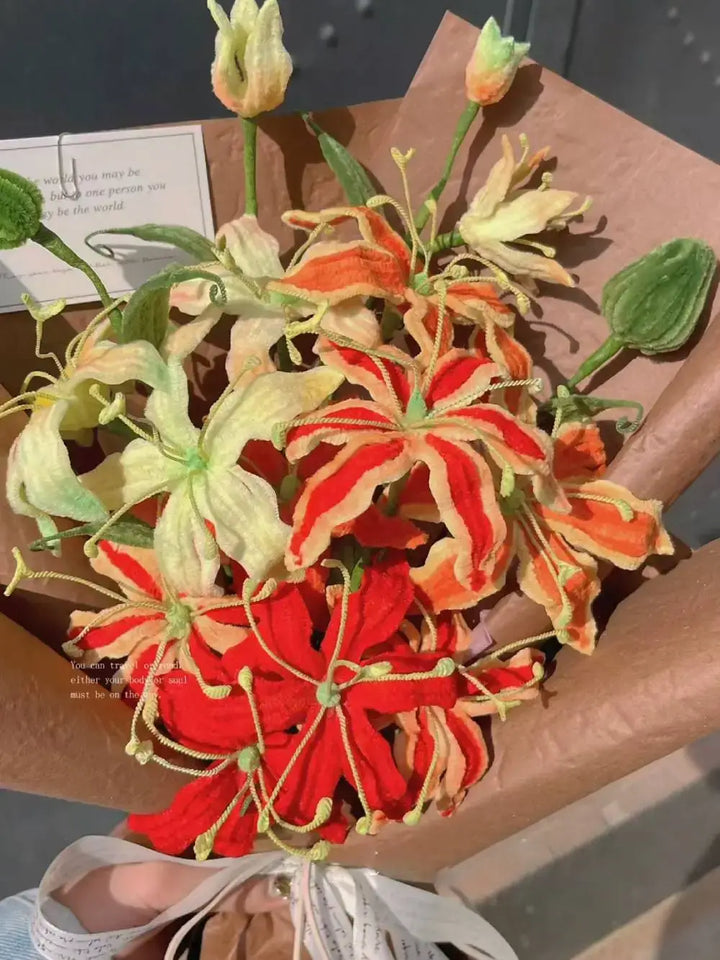 fire lily wrapped bouquet for new beginning