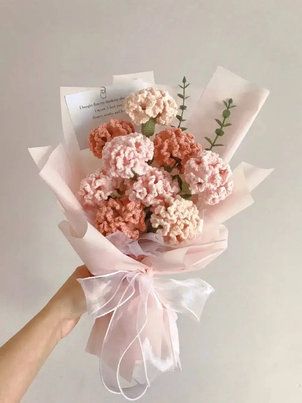 pink carnation wrapped bouquet for Mother's Day