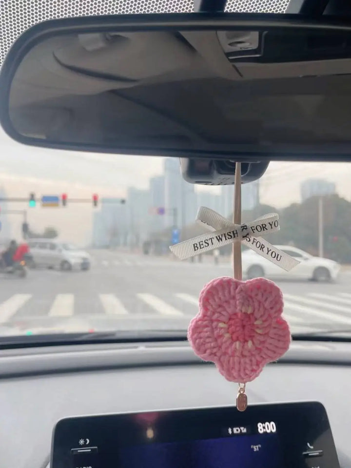pink flower car mirror hanging ornament