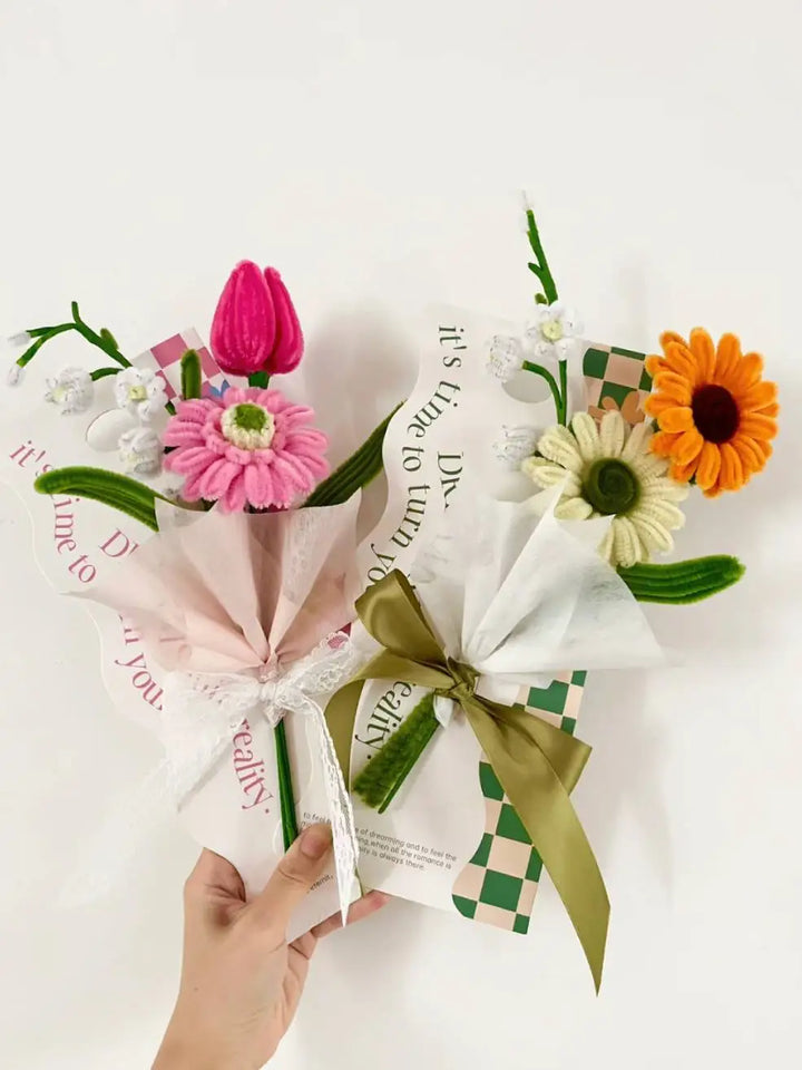 small flower bouquet wrapped gift