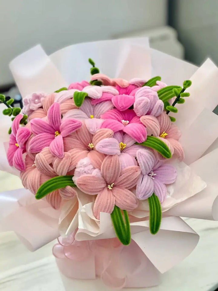 wrapped pink tulip bouquet